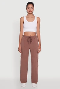 Womens Marled High Waisted Wide Leg Cargo Pocket Sweatpants,
