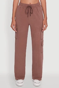Womens Marled High Waisted Wide Leg Cargo Pocket Sweatpants,