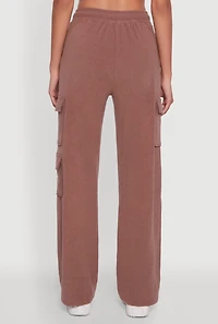 Womens Marled High Waisted Wide Leg Cargo Pocket Sweatpants,