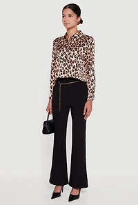 Womens Flare Leg Scuba Dress Pants with Chain Belt, Black, Size S