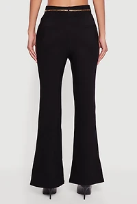 Womens Flare Leg Scuba Dress Pants with Chain Belt, Black, Size XL