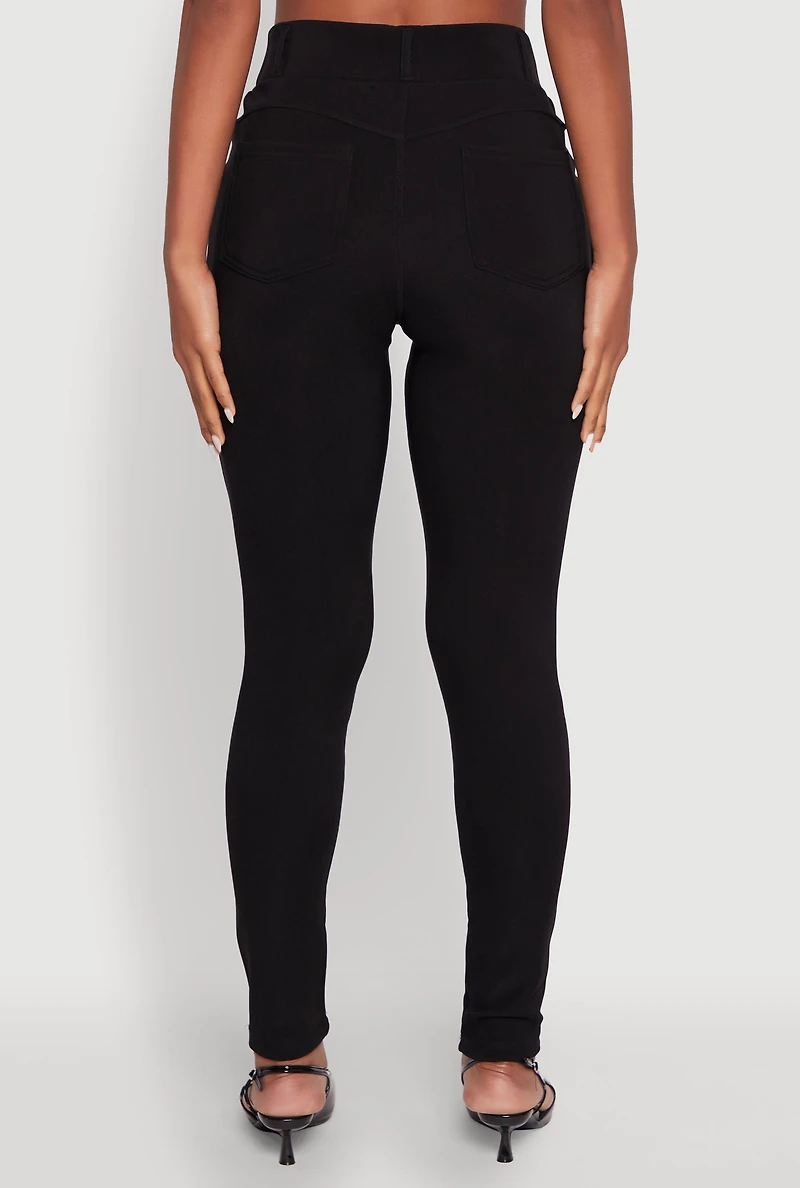 Womens Body Contour Belted Front Pants, Black, Size L