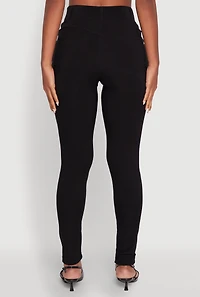 Womens Body Contour Belted Front Pants, Black, Size L