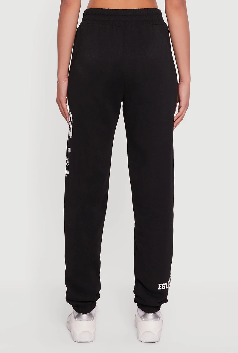 Drawstring Waist Paris Graphic Fleece Lined Joggers