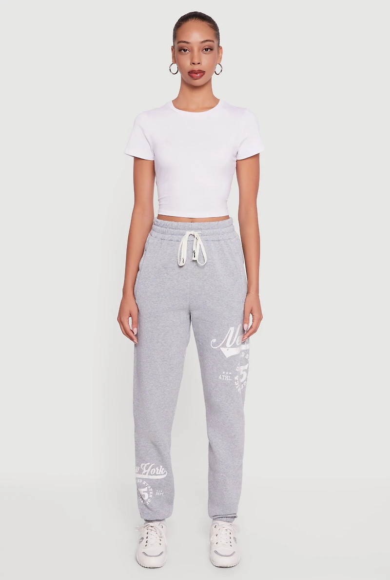 Womens New York 75 Graphic Drawstring Waist Sweatpants, Grey, Size S