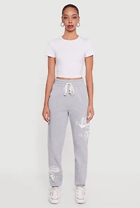 Womens New York 75 Graphic Drawstring Waist Sweatpants, Grey, Size S