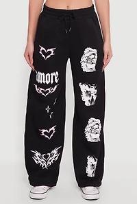 Womens Amore Graphic Drawstring Waist Wide Leg Sweatpants,