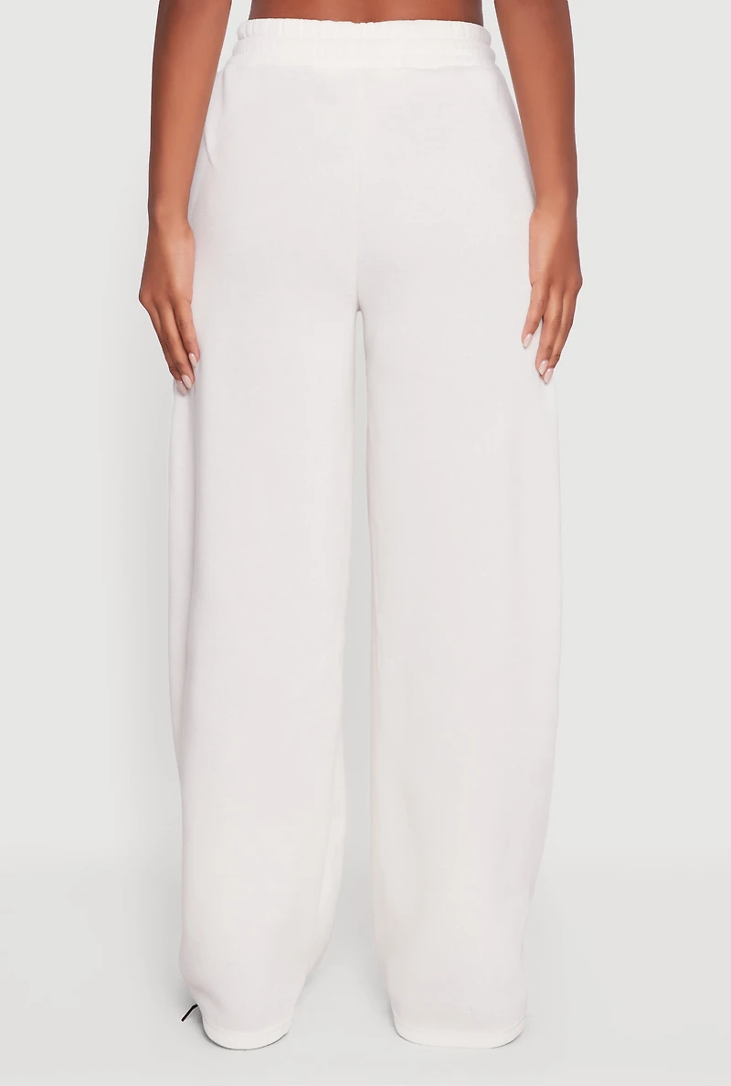 Womens Amore Graphic Drawstring Waist Wide Leg Sweatpants, White, Size XL