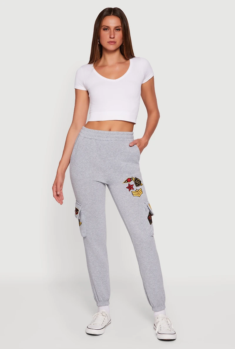 Womens Elite Force Patch Graphic High Waisted Sweatpants, Grey, Size XL