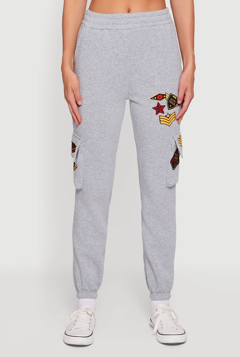 Womens Elite Force Patch Graphic High Waisted Sweatpants, Grey, Size XL