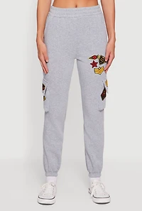 Womens Elite Force Patch Graphic High Waisted Sweatpants, Grey, Size XL