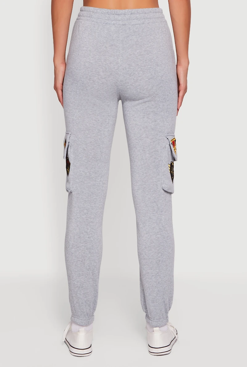 Womens Elite Force Patch Graphic High Waisted Sweatpants, Grey, Size XL