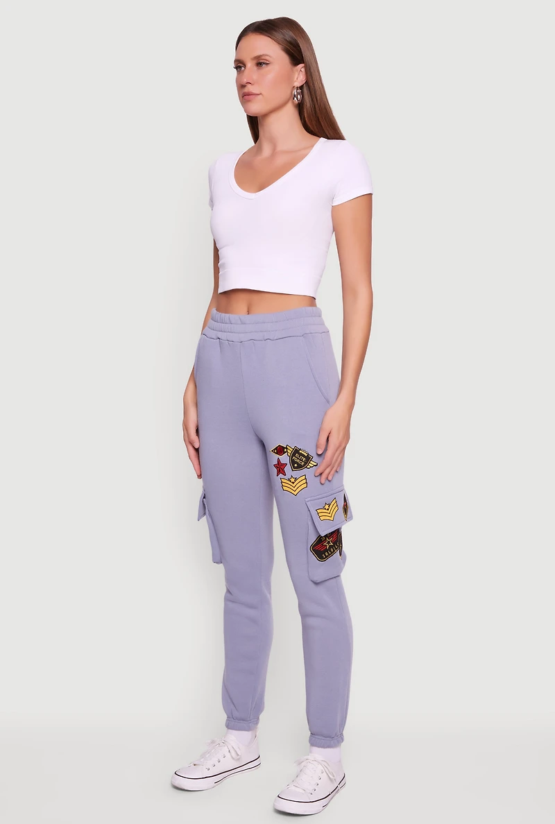 Womens Elite Force Patch Graphic High Waisted Sweatpants, Blue, Size XL