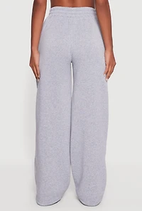 Womens Embroidered Patch Drawstring Waist Wide Leg Sweatpants, Grey, Size L