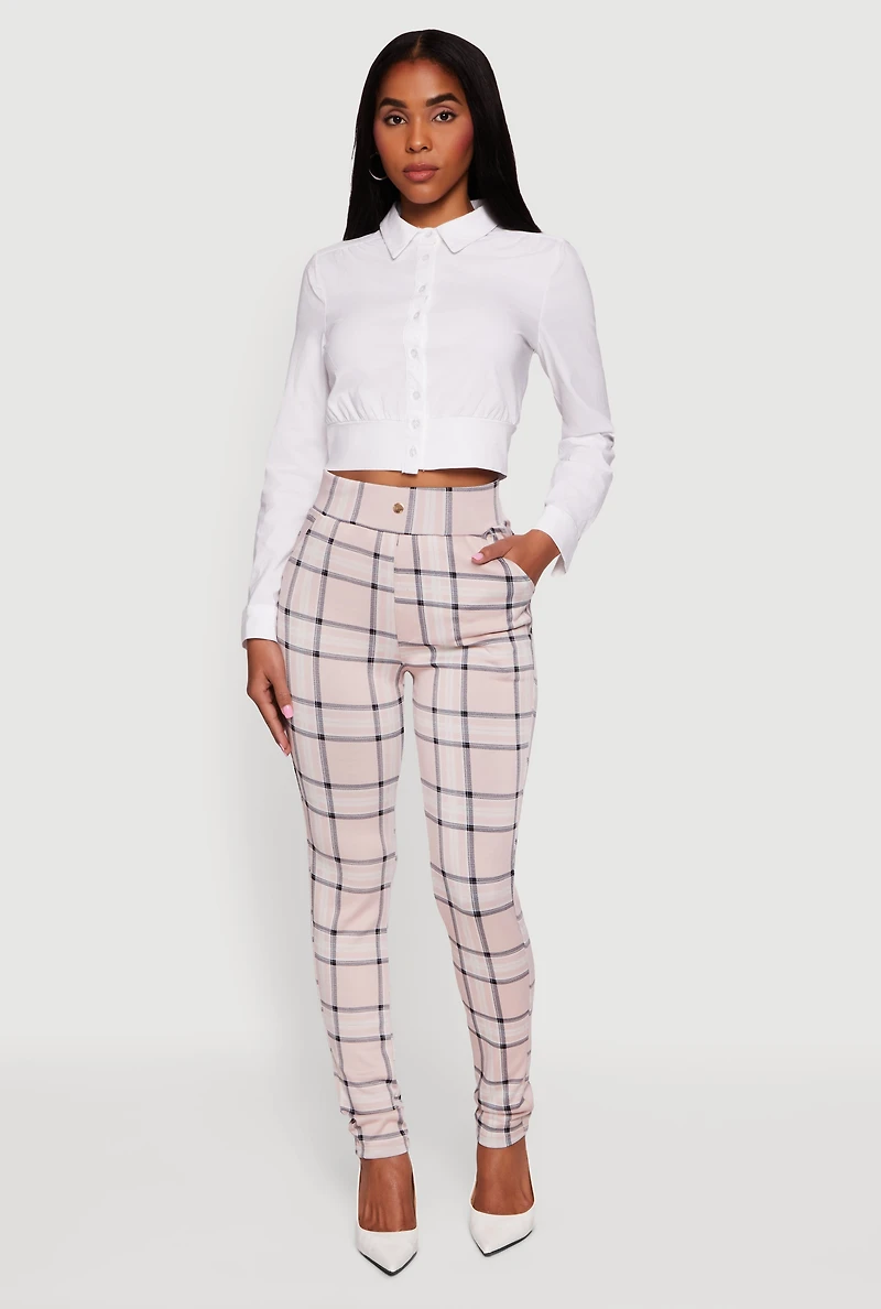 Womens High Waisted Pull On Plaid Skinny Dress Pants, Multi, Size XL