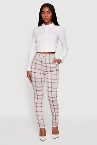 Womens High Waisted Pull On Plaid Skinny Dress Pants, Multi, Size XL