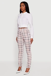 Womens High Waisted Pull On Plaid Skinny Dress Pants, Multi, Size XL