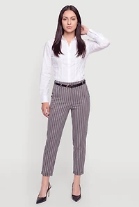 Pinstripe Slim Leg Dress Pants with Belt