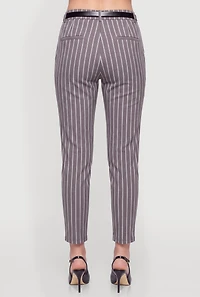 Pinstripe Slim Leg Dress Pants with Belt