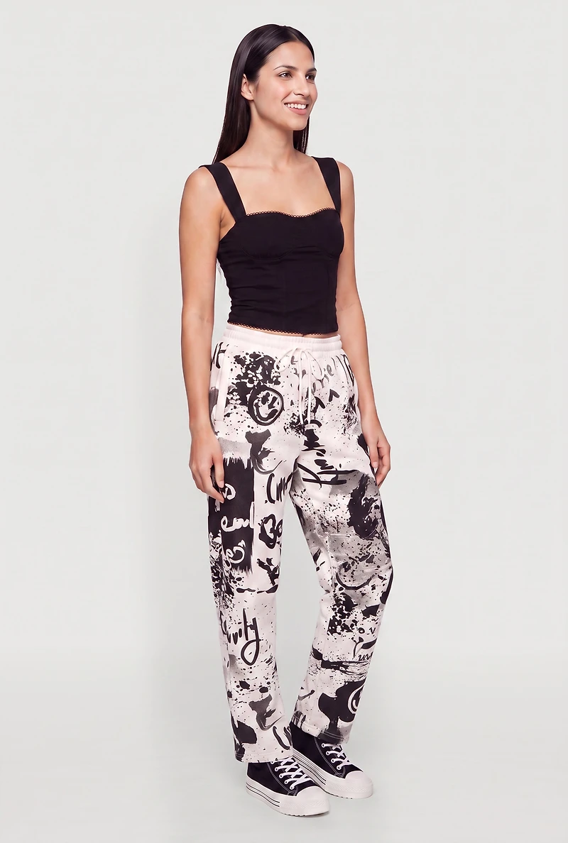 Graffiti Print Fleece Sweatpants