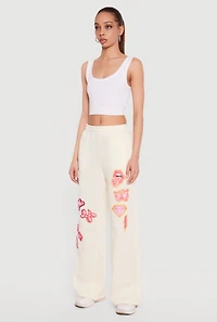 Patch Graphic Wide Leg Pull On Sweatpants