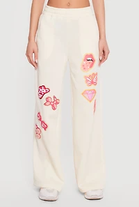 Patch Graphic Wide Leg Pull On Sweatpants