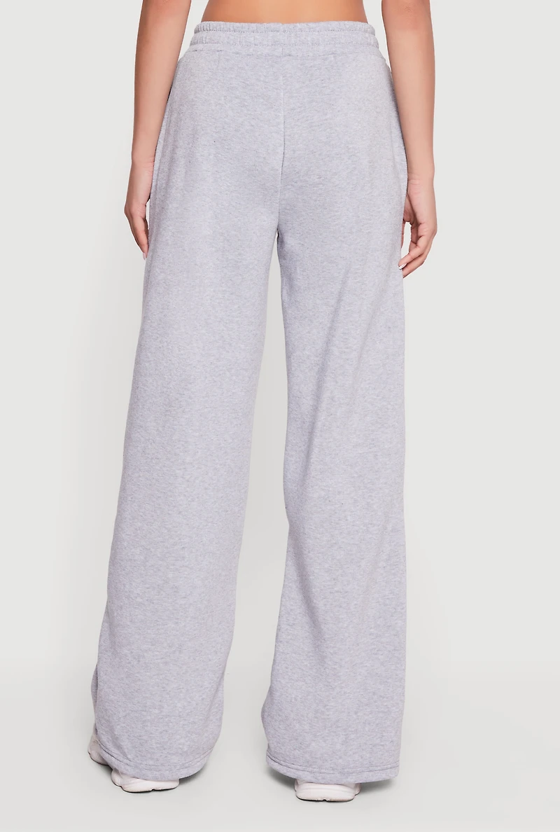 Heart Print Fleece Wide Leg Sweatpants
