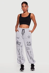 Graffiti Graphic Drawstring Waist Sweatpants