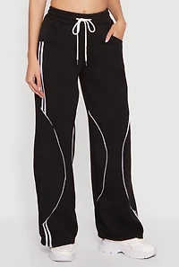 Contrast Trim Drawstring Waist Wide Leg Sweatpants