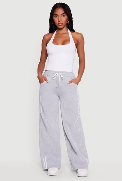 Contrast Trim Drawstring Waist Wide Leg Sweatpants