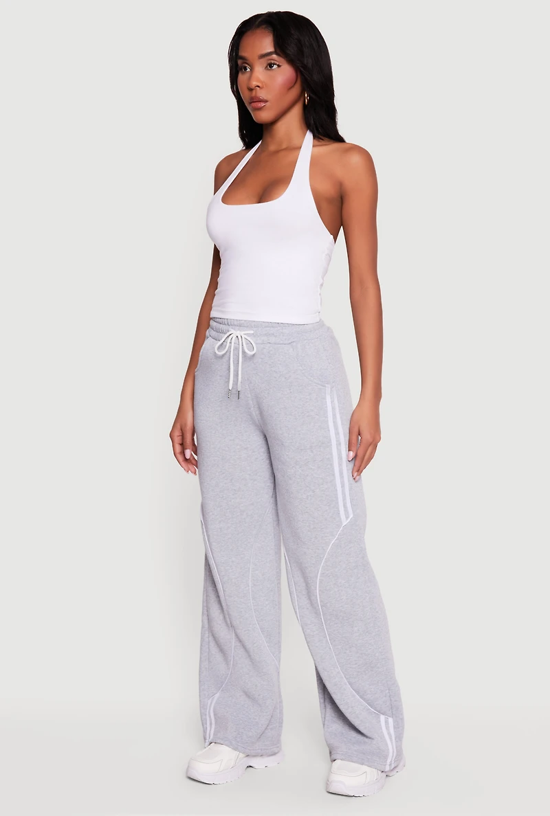 Contrast Trim Drawstring Waist Wide Leg Sweatpants