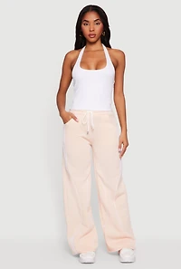 Contrast Trim Drawstring Waist Wide Leg Sweatpants