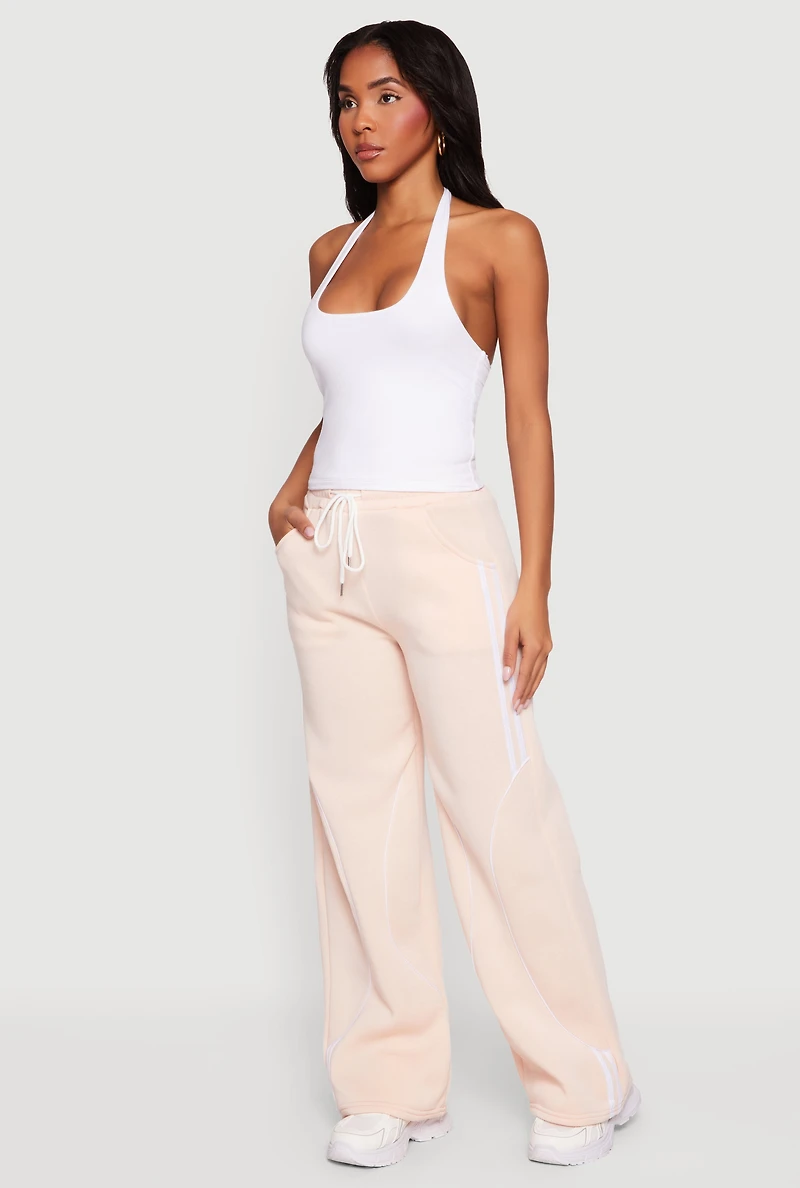Contrast Trim Drawstring Waist Wide Leg Sweatpants