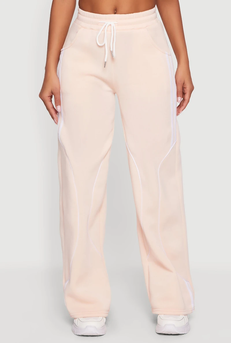 Contrast Trim Drawstring Waist Wide Leg Sweatpants