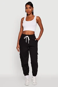 Womens Drawstring Waist Utility Sweatpants, Black, Size XL