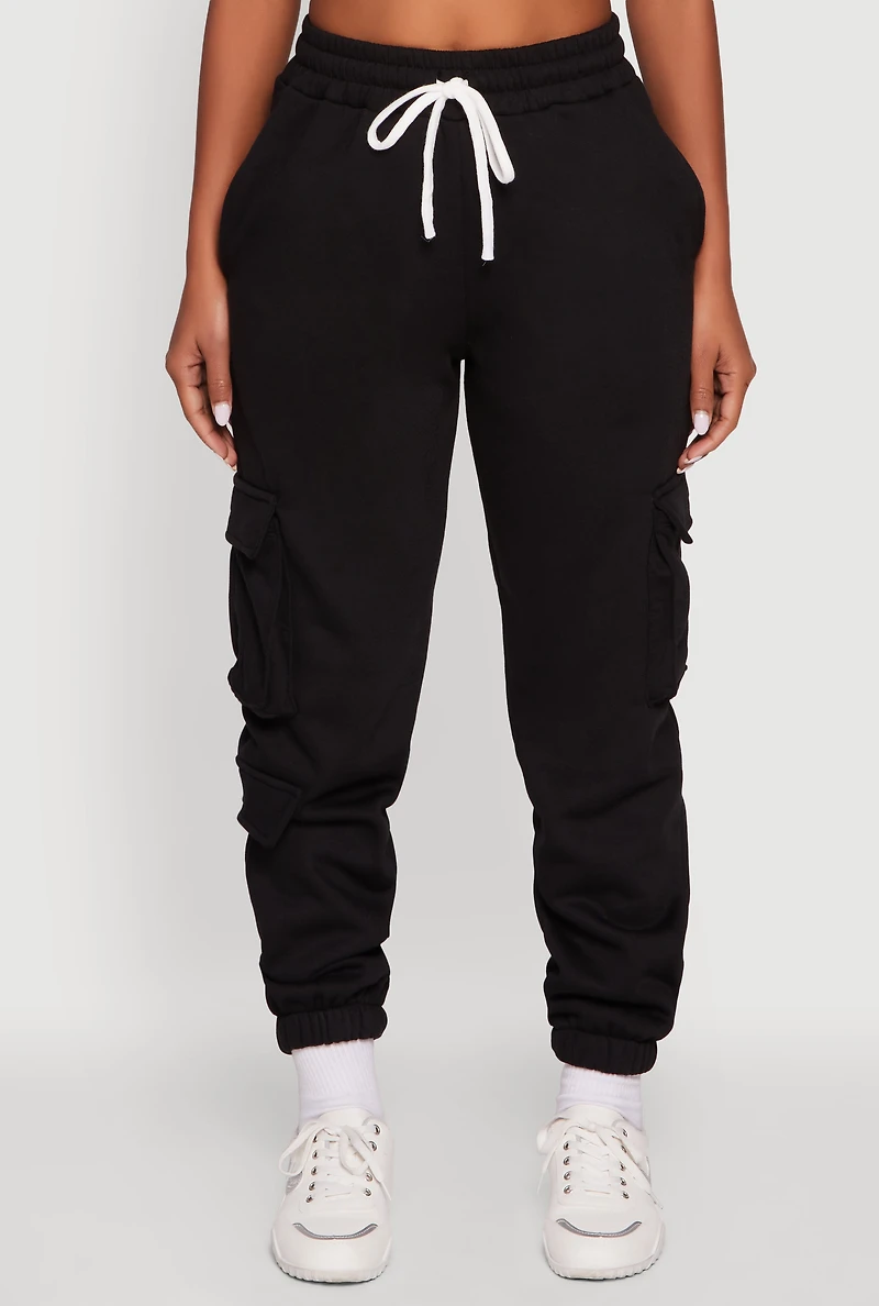Womens Drawstring Waist Utility Sweatpants, Black, Size XL
