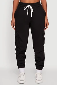 Womens Drawstring Waist Utility Sweatpants, Black, Size XL