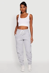 Womens Drawstring Waist Utility Sweatpants, Grey, Size L