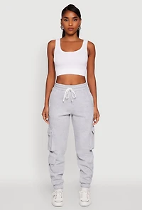 Womens Drawstring Waist Utility Sweatpants, Grey, Size L