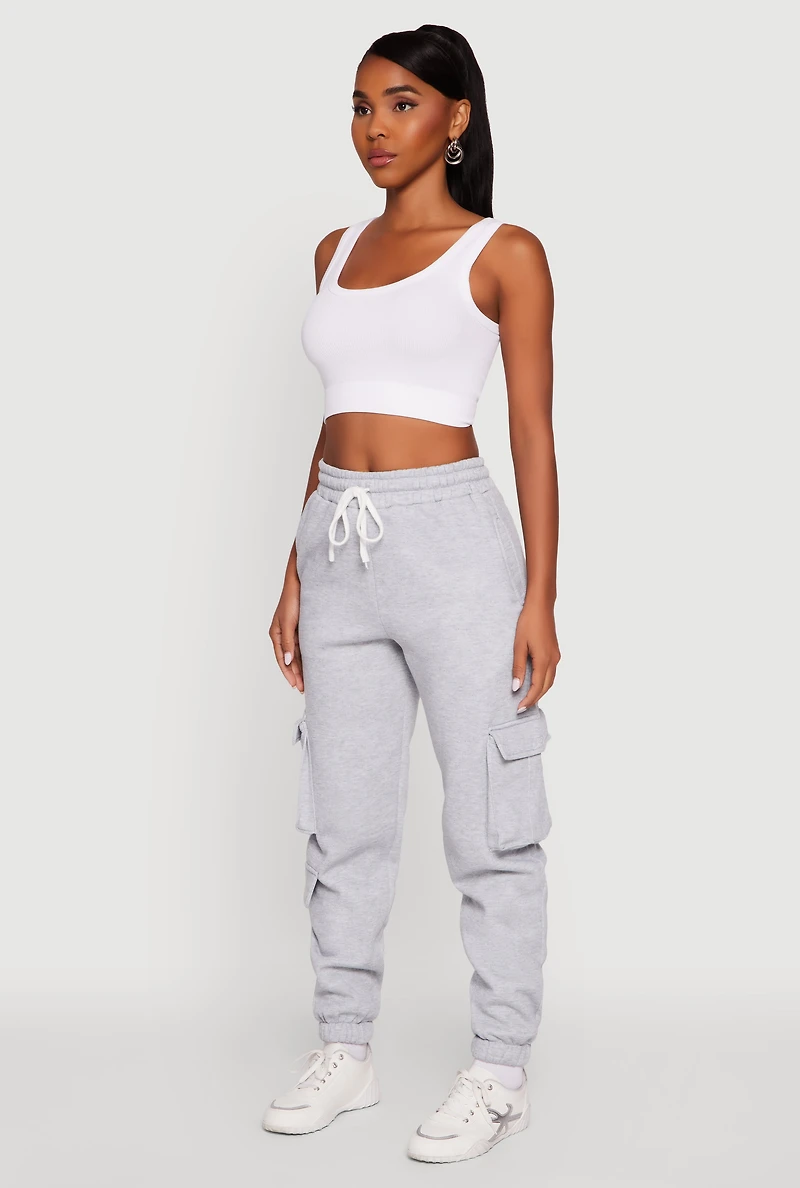 Womens Drawstring Waist Utility Sweatpants, Grey, Size L