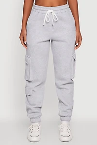 Womens Drawstring Waist Utility Sweatpants, Grey, Size L