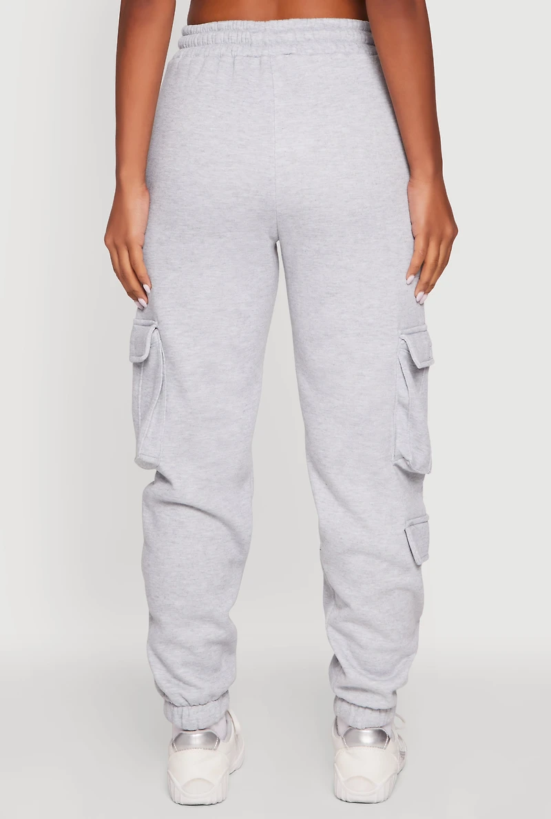 Womens Drawstring Waist Utility Sweatpants, Grey, Size L