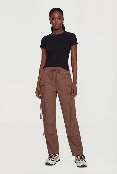 Trendy Drawstring Waist Cargo Pants