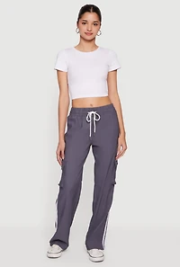 Varsity Stripe Side Drawstring Waist Cargo Track Pants