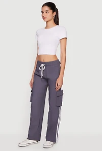 Varsity Stripe Side Drawstring Waist Cargo Track Pants