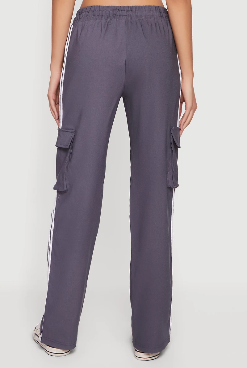 Varsity Stripe Side Drawstring Waist Cargo Track Pants