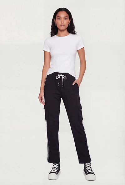 Varsity Stripe Side Drawstring Waist Cargo Track Pants