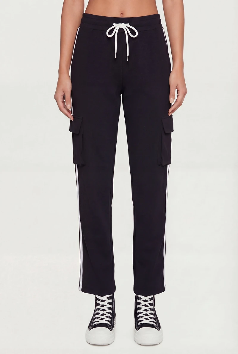Varsity Stripe Side Drawstring Waist Cargo Track Pants