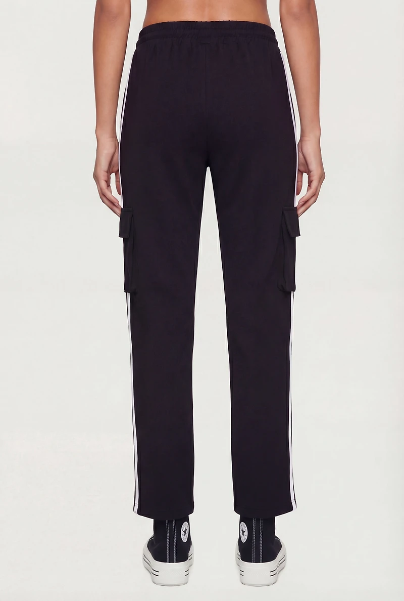 Varsity Stripe Side Drawstring Waist Cargo Track Pants