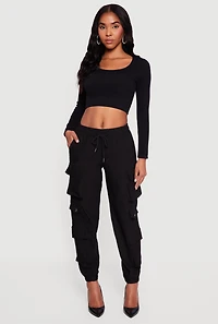 Womens Drawstring Waist Utility Joggers,